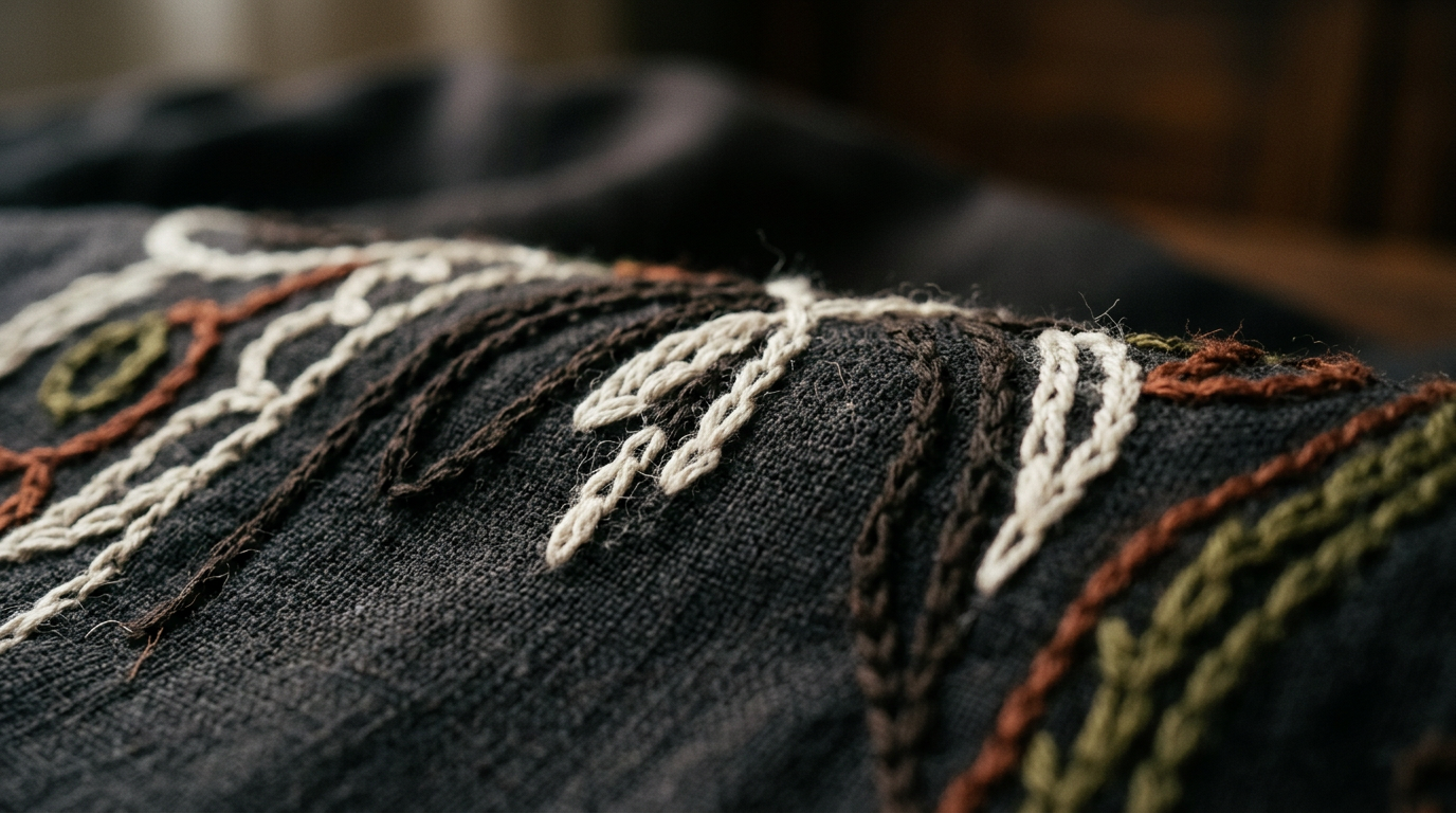 lords of lotus hero - chain stitch embroidery detail